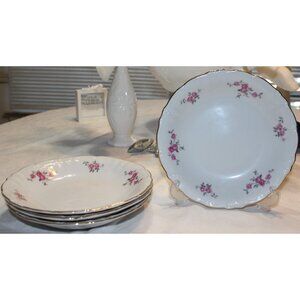 Set of 4 Scalloped Soup  Bowls (7 7/8") Pink Roses Winterling Bavaria Germany